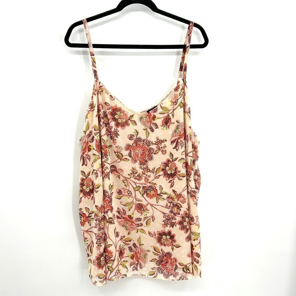 TORRID Pink Cream Floral Print V-Neck Spaghetti Strap Tank Top Size 4X